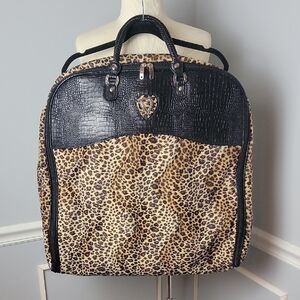 M.C. Leopard Animal Print Plush Croc Embossed Travel Wardrobe Zip Fold-Over Bag